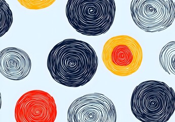 Abstract Circle Pattern with Swirls in Blue, Red, and Yellow