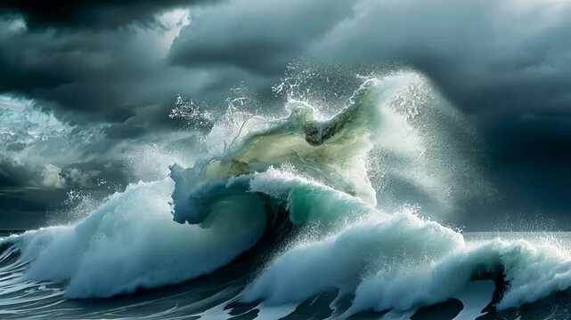 Big sea waves with dark sky footage