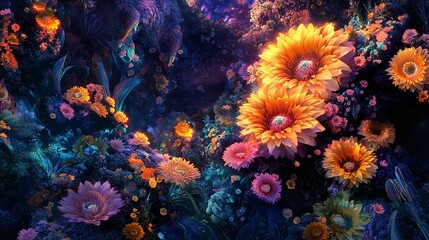 Vibrant Coral Reef: Colorful coral formations teeming with life, including vibrant sea anemones and exotic marine plants.