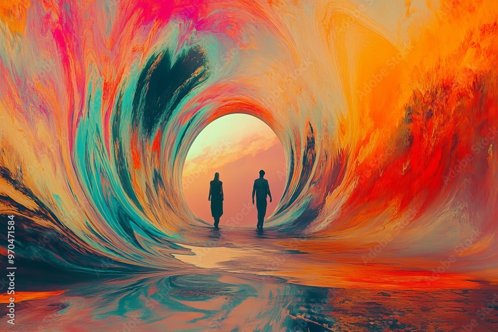 Wall mural a psychedelic journey entering a surreal portal to a distorted parallel universe of colors