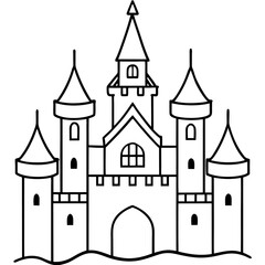 Fototapeta premium fairytale castle outline coloring book page line art drawing