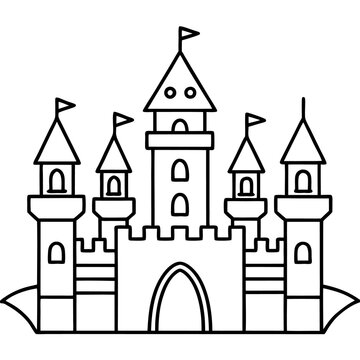 recommend clip art: fairytale castle outline coloring book page line art drawing