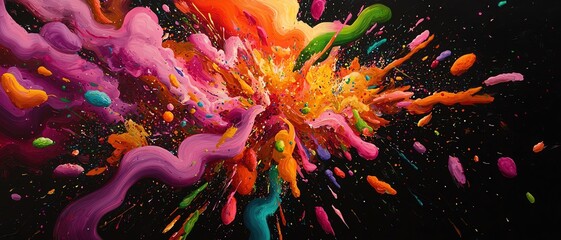 A vibrant explosion of colors, showcasing dynamic splashes and swirls in a captivating abstract art composition.