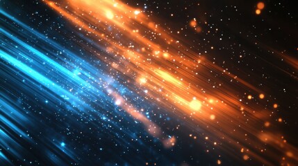 Fototapeta premium Abstract Blue and Orange Glowing Lines and Dust Particles Background