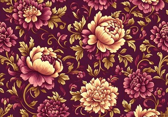 Seamless floral pattern with yellow and pink flowers on dark background