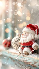 Santa Claus spreading holiday cheer in a whimsical 3D-rendered display at North Pole Workshop during Christmas Eve