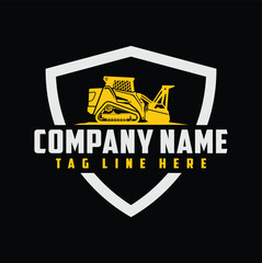 simple mulching machine illustration shield logo