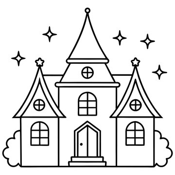 recommend clip art: fairytale house outline coloring book page line art drawing