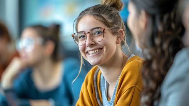 Female Student Learning in University Classroom, Group , Student, Learning