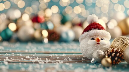 Obraz premium Festive 3D Rendering of Santa Claus Figurines Gathering in a Whimsical Winter Wonderland Scene