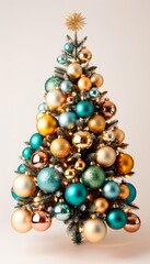 A Vibrant and Festive Christmas Tree Adorned with Colorful Ornaments in a Joyful Setting
