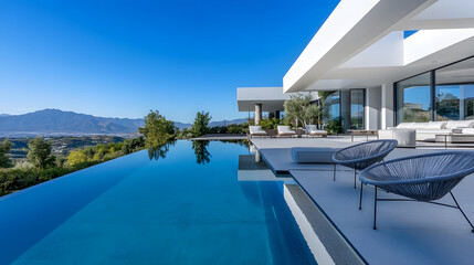 Fototapeta premium Modern Villa Infinity Pool with Mountain Views