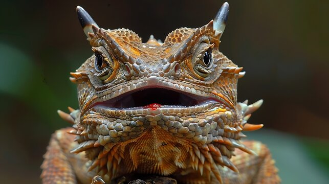 Horned lizard squirting blood from eyes, defensive behavior: A horned lizard exhibits its bizarre defensive behavior, squirting blood from its eyes to deter predators in a dramatic display of 