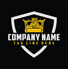 simple mulching machine illustration shield logo