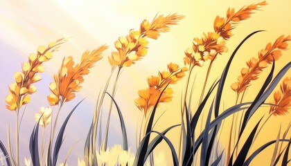 Vibrant golden flowers sway gently in the warm sunlight, creating a serene and magical atmosphere in nature.