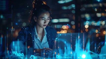 Businesswoman Studying Analytics on a Tablet, Business Theme, Portrait Shot, Copy Space, Analytics, Tablet