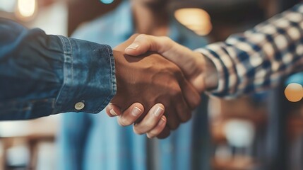 Close up of a handshake in an office setting, stock photo capturing the essence of business cooperation and teamwork