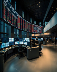 Modern Trading Room with Stock Market Data and Technology