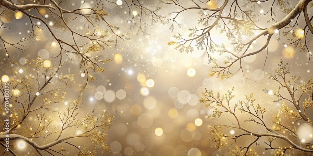 Wall mural Muted golds and silvers background with tree branches and diffused light