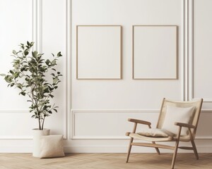 Minimalist Living Room Interior with Modern Poster Frame Mock-up