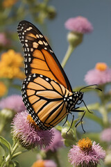 Obraz premium High-Resolution Close-Up of Monarch Butterfly Gently Balancing on a Blooming Flower