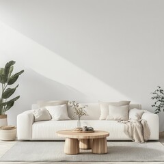 Scandinavian Living Room Interior with Modern Design and Comfortable Sofa