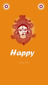 Vertical Video Animation of Happy Durga Puja with Maa Durga vector and text. Durga Puja Greetings card