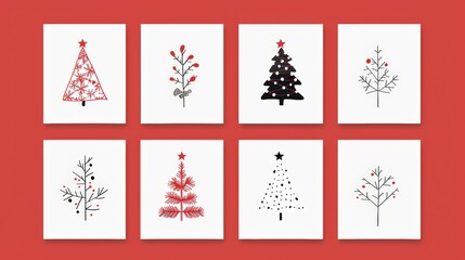 A collection of festive Christmas tree illustrations in various styles, holiday-themed design projects.