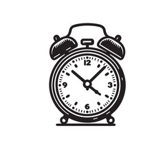 Alarm clock vector design. Alarm clock silhouette. Alarm clock illustration black and white.