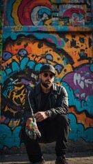 Urban explorer appreciating vibrant street art.