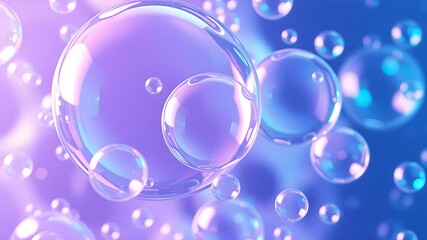 Holographic soap bubbles on blue background	