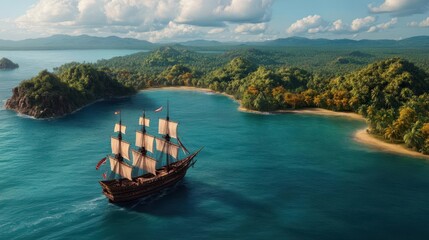 A modern reimagining of Columbus s ships arriving on Indigenous land, juxtaposing history with current events, reimagining, Columbus ships, Indigenous land
