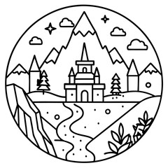 fantasy world outline coloring book page line art drawing