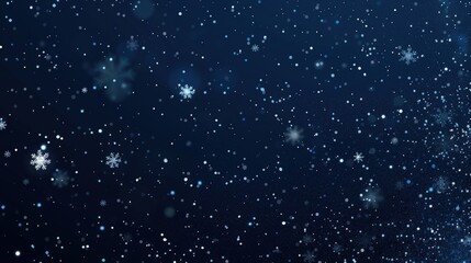 Fototapeta premium Gentle snowflakes fall softly against a dark blue backdrop, creating a serene and magical winter atmosphere.