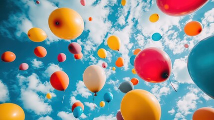 a lot of colorful balloons flying into the sky