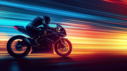 Fototapeta premium Motorcycle rider silhouette. street motorbike racing laser background
