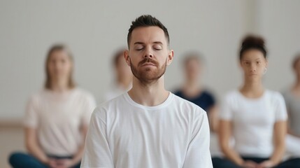Obraz premium Meditation coach, mindfulness practice, focus on, present awareness, dynamic, manipulation, meditation space