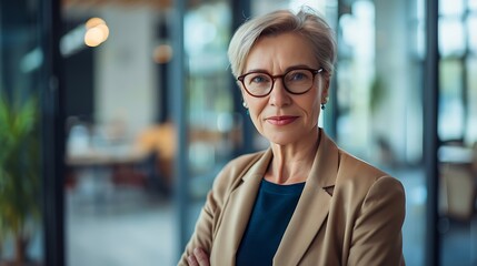 Confident Senior Businesswoman in Office, Portrait, Business Theme, Portrait Shot, Plain Office Background, Office