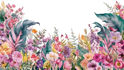Fototapeta premium Tropical Flowers vibrant floral illustration