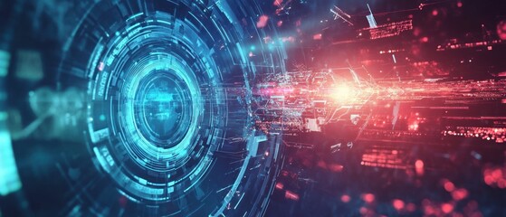 Fototapeta premium digital technology and cyber security concept for selling quantum computing hardware on plain background