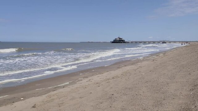 Wide angle of the Pier of Blankenberge in Belgium. A famous concrete structure in Art Deco design