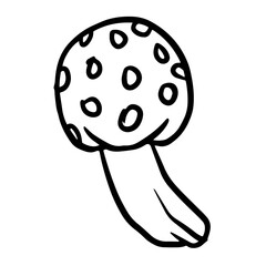 Whimsical fairy mushroom with a round, spotted cap, illustrated in a playful doodle style. Ideal for children's stories, posters, banners, souvenirs, t-shirts, and cards.