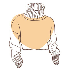 turtleneck sweater with long cuffed sleeves, cropped just below the waist for teens. line drawing illustration for fashion poster, cozy clothing shops,  sweater store banners designs.