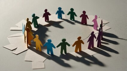 Paper cut-out figures in a circle, emphasizing unity and communal support.