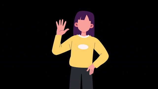 Woman Waving Hands Animation 4K On Alpha