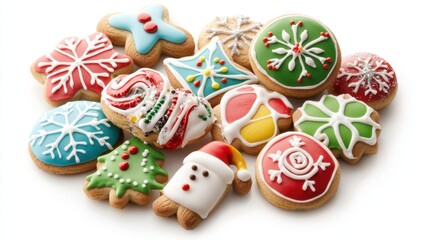 Obraz premium Christmas Cookie Wonderland A vibrant 3D assortment of decorated Christmas cookies with festive icing, isolated background 50 keywords