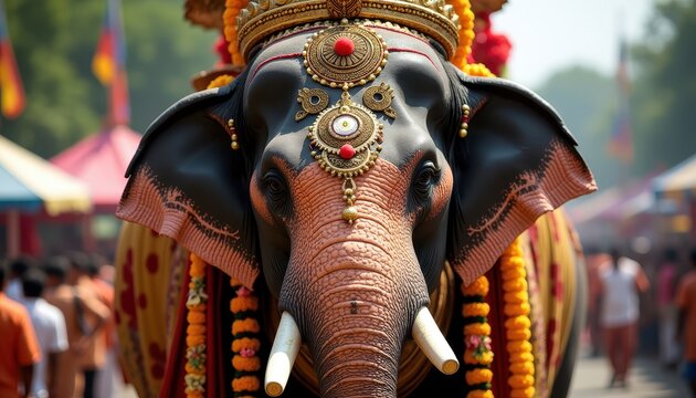 Majestic Onam Elephant Adorned with Traditional Decorations in Festival Procession