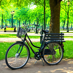 Fototapeta premium Bicycle Parked In The Park