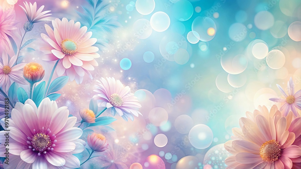Wall mural Abstract pastel flower background with gradients and bokeh elements
