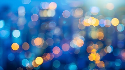 Obraz premium City blurring lights abstract circular bokeh on blue background, plain background with copy space